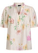 Bloemenblouse met rucheskraag en mouwen 1/2, Beige, Packshot image number 0
