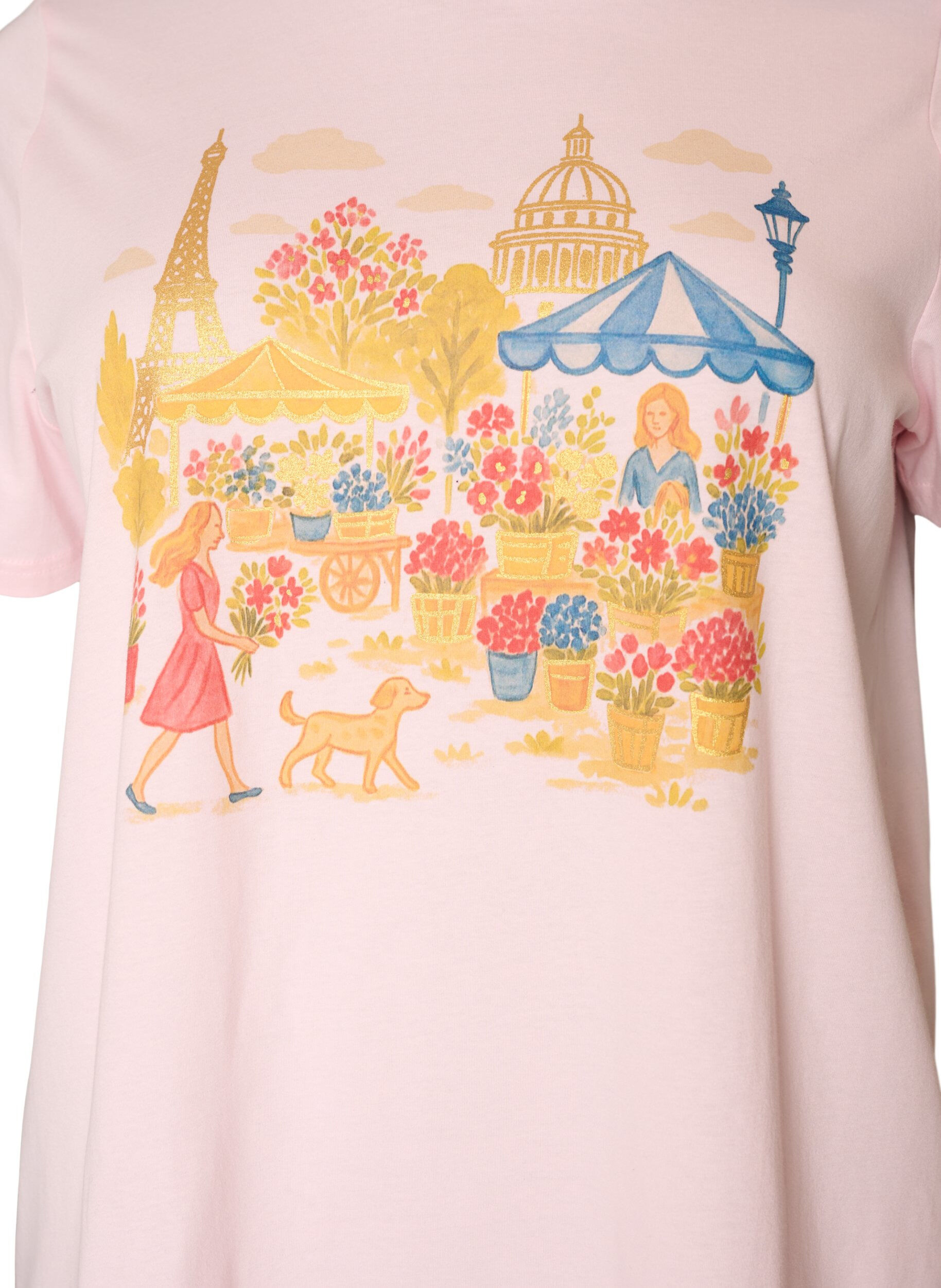 ZizziOrganisch katoenen T-shirt met print aan de voorkant, Roze, Packshot image number 2