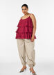 Gelaagde top met ruches en spaghettibandjes, Rood, Model image number 1