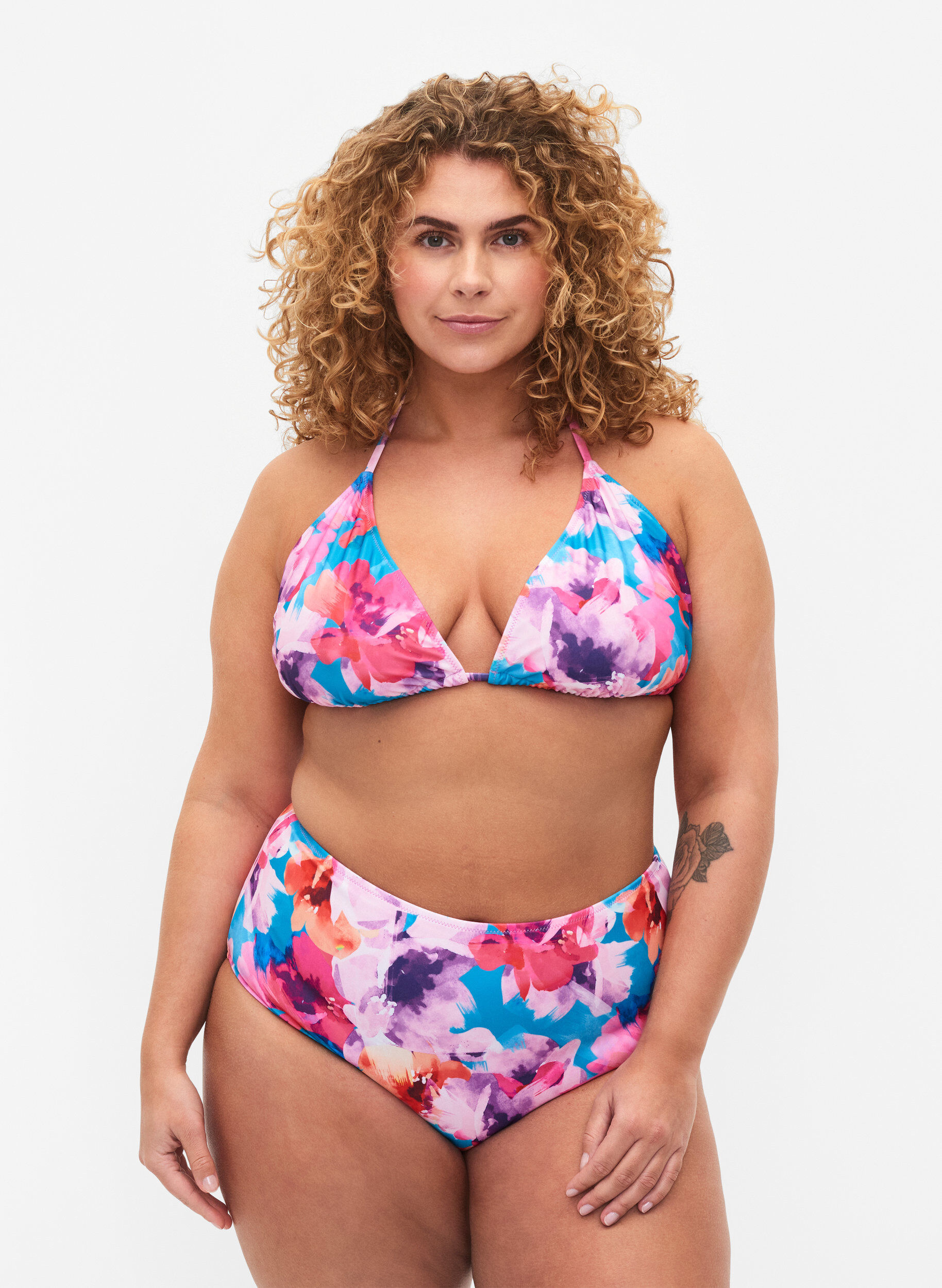 Bikinibroekje met print en hoge taille, Roze, Model