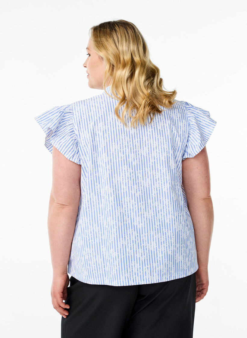 Mouwloze blouse met strepen en bloemenprint, Blauw, Model image number 2