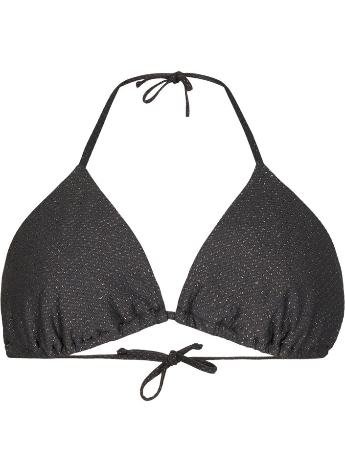 Driehoekige bikinitop met glitter, Black, Packshot