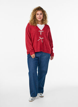 ZizziGebreide cardigan met parelknopen, Karanda Red Melange, Model image number 2
