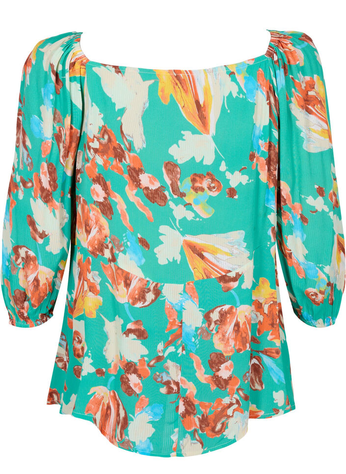 Bedrukte viscose blouse met 3/4 mouwen, Groen, Packshot image number 1