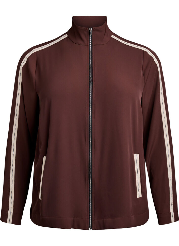 Trackjack met sportieve details en ritssluiting, Deep Mahogany, Packshot