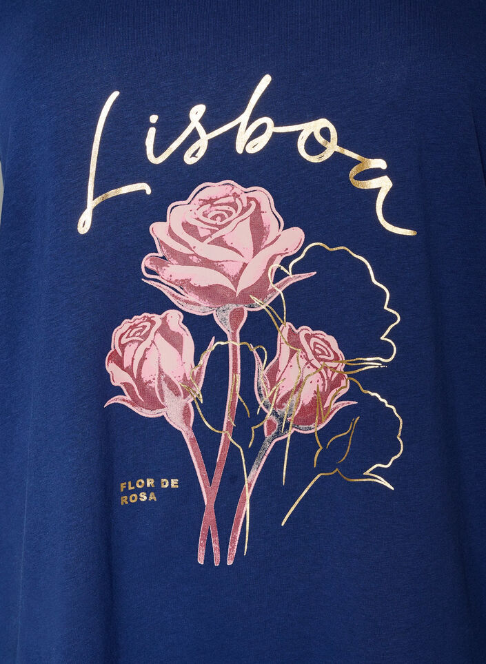 Katoenen T-shirt met V-hals en print aan de voorkant, Blauw, Packshot image number 2