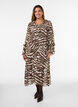 Midi-jurk met ruches en V-hals, Bruin, Model image number 0