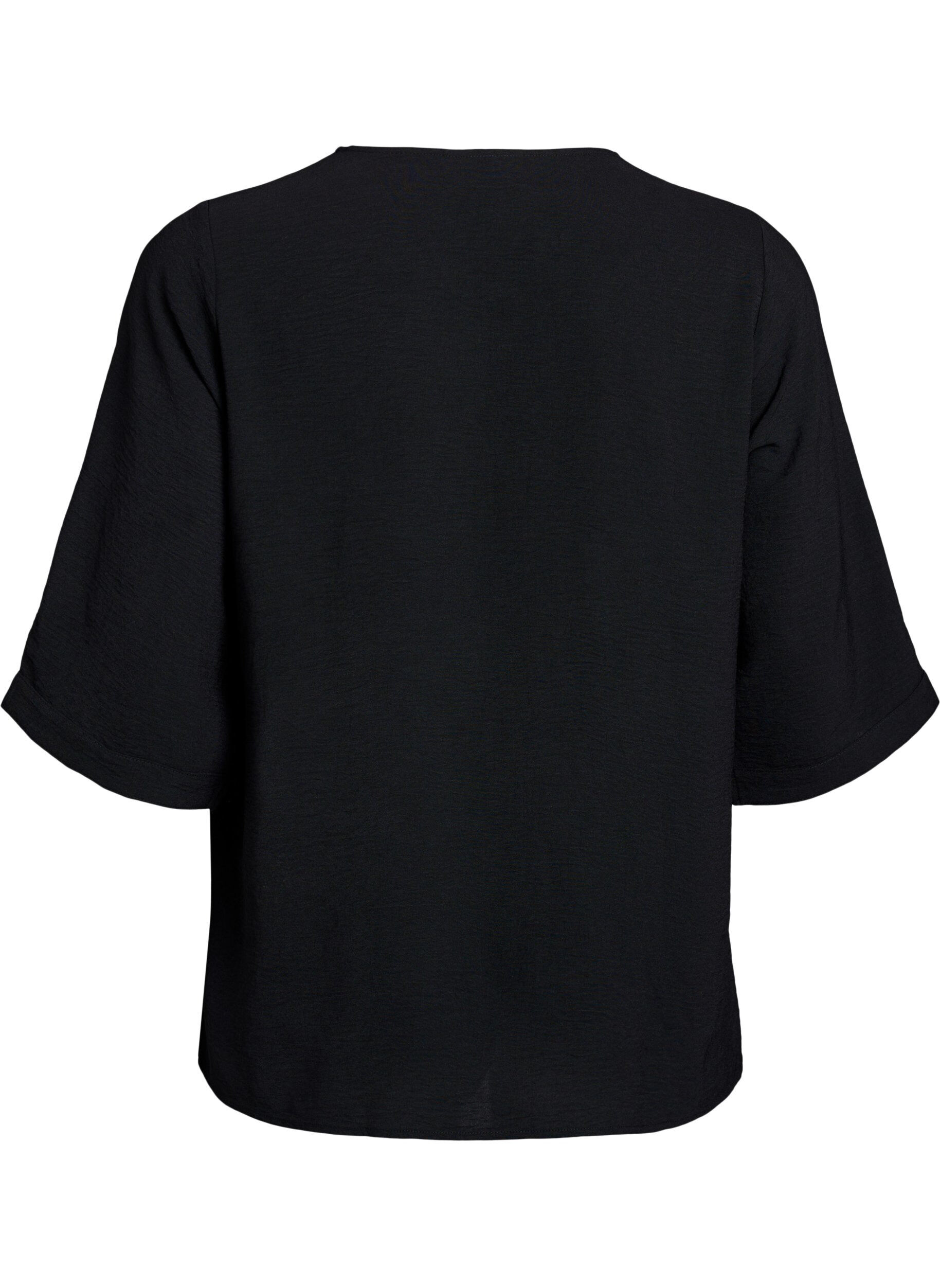 ZizziShirtblouse met V-hals en 3/4 mouwen, Zwart, Packshot image number 1