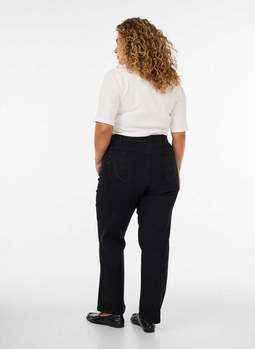 Gemma jeans met regular fit en hoge taille, Zwart, Model image number 1