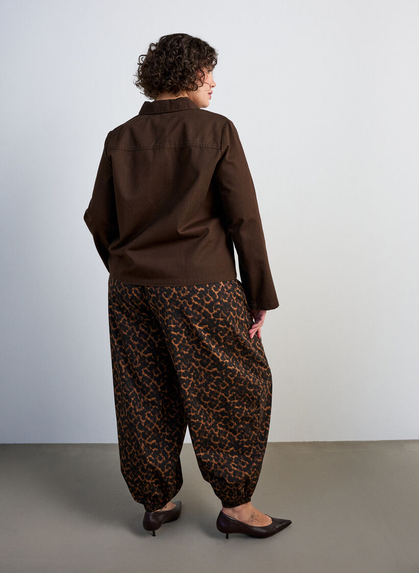 Balloonbroek met hoge taille en all-over patroon, Bruin, Model image number 1