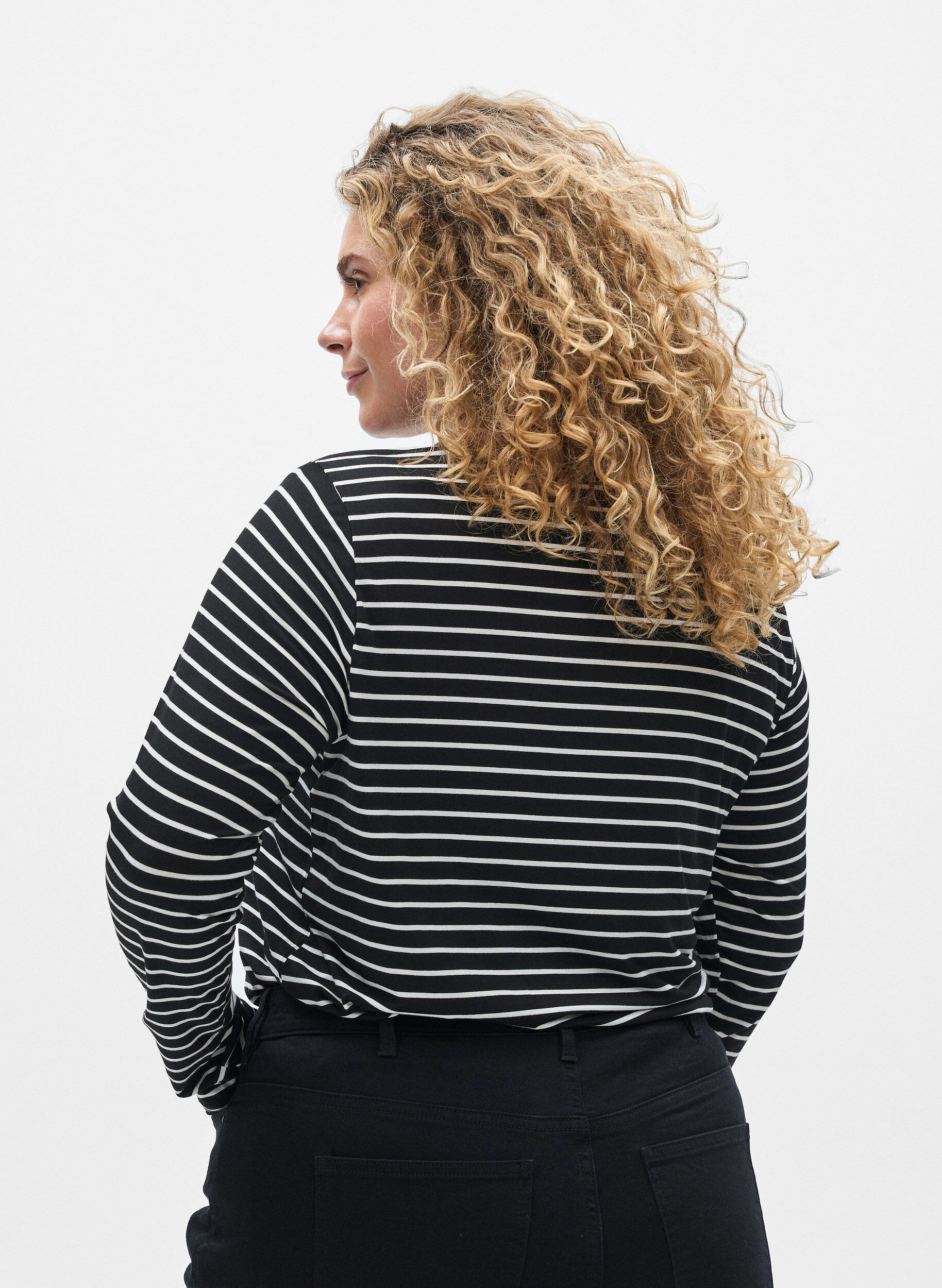 ZizziGestreepte blouse met lange mouwen, Zwart, Model image number 2