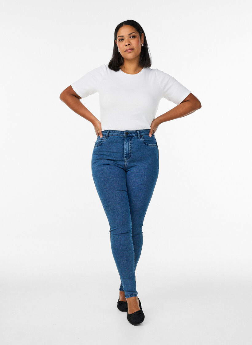 Amy super slim fit jeans met hoge taille, Blauw, Model image number 0