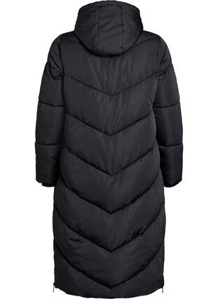 ZizziLange pufferjas met capuchon en zakken, Black, Packshot image number 1