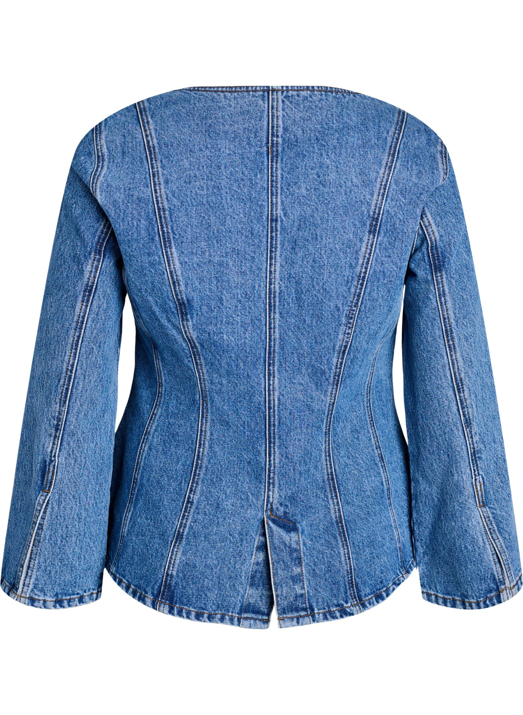 ZizziDenimjack met vormende naden en een V-hals, Blauw, Packshot image number 1