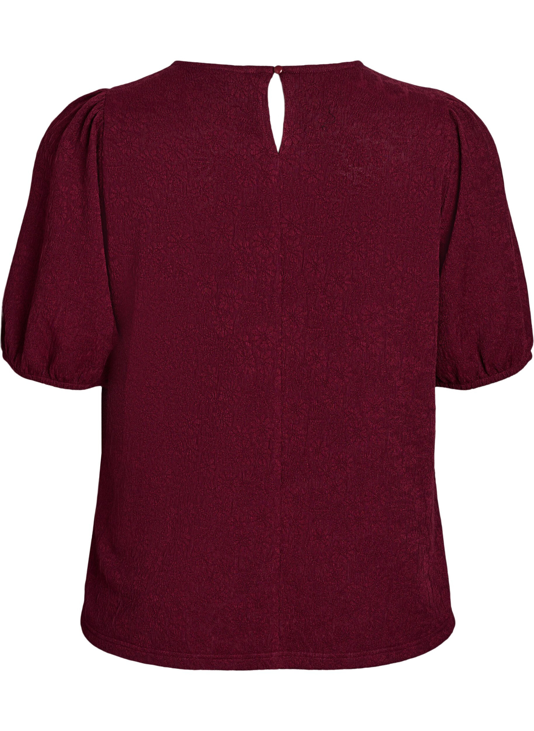ZizziGestructureerde blouse met korte mouwen, Donker Bordeaux, Packshot image number 1