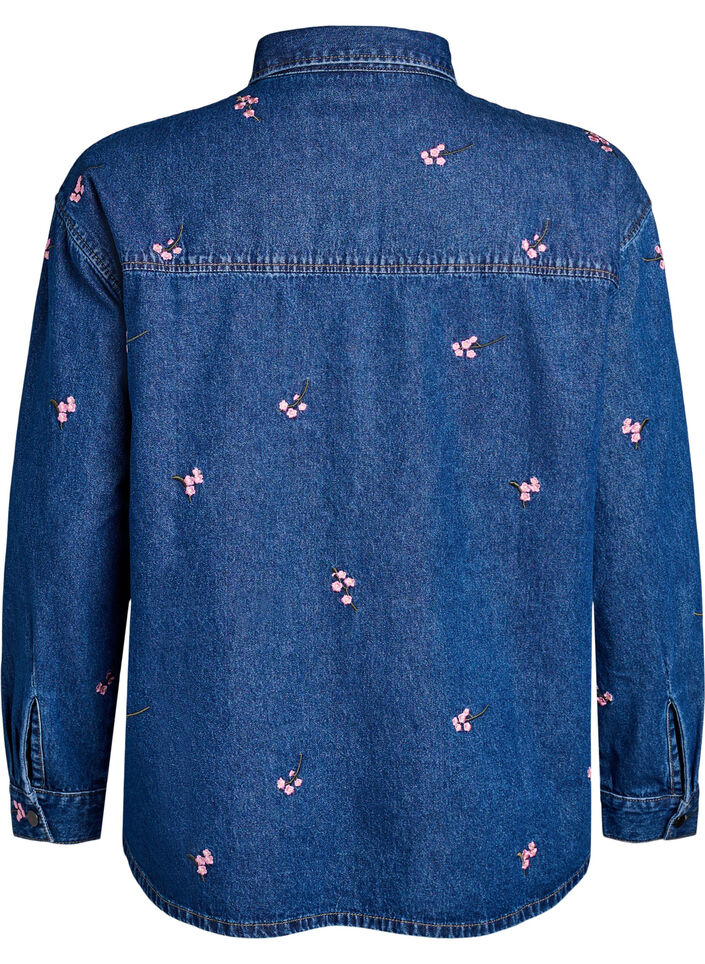 Denim shirt met geborduurde bloemen, B. D. Pink Flower, Packshot