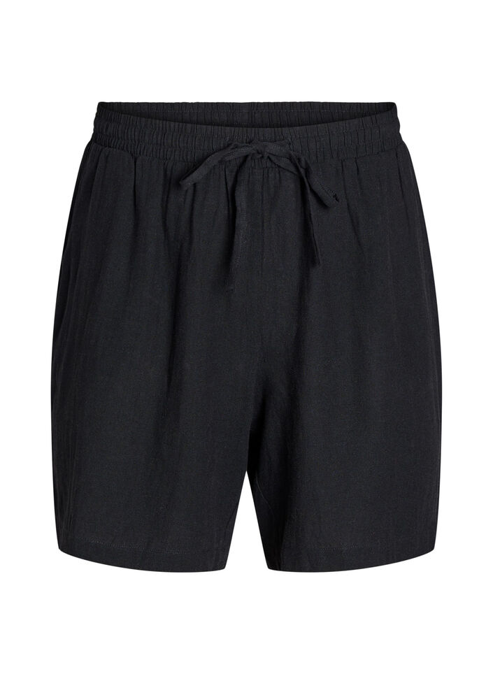 Losse shorts van linnen en viscose, Zwart, Packshot image number 0