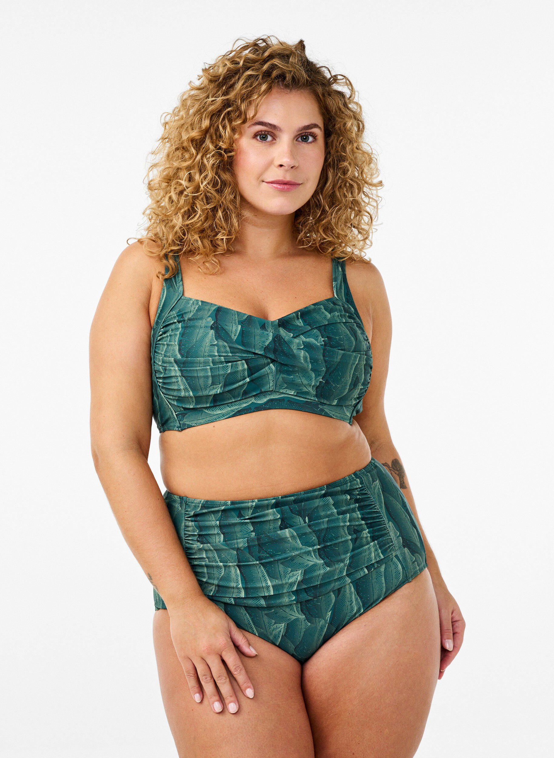 ZizziGewatteerde bikinitop met print, Groen, Model image number 1
