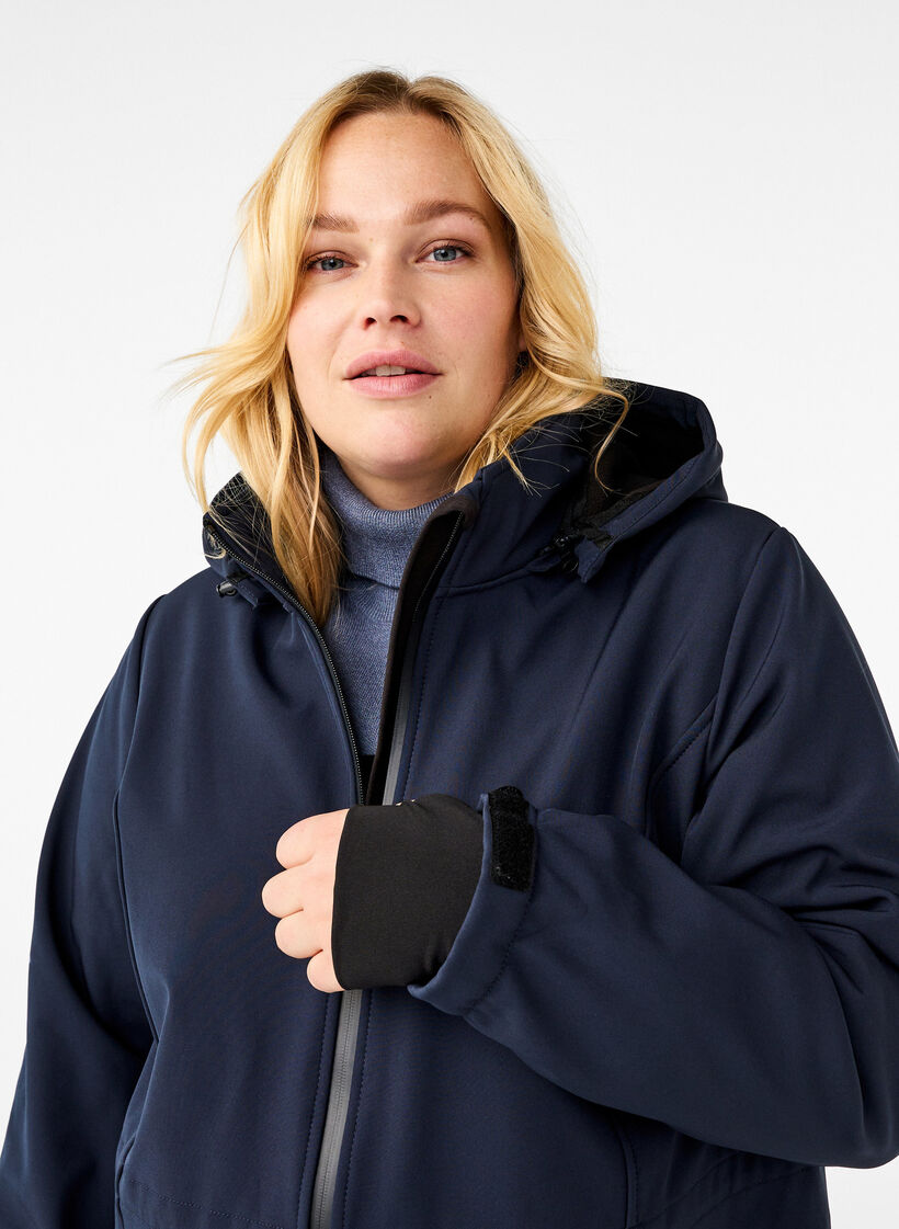 Softshell jack met afneembare capuchon, Blauw, Model image number 3