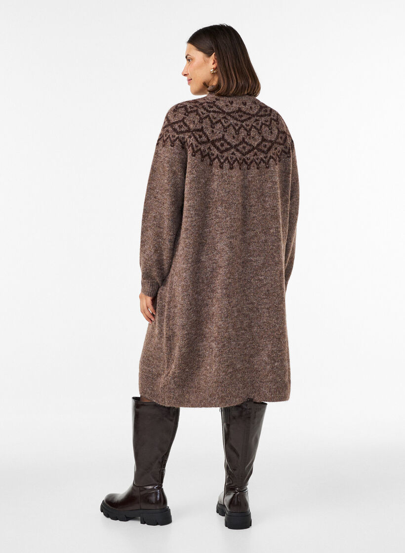 Gebreide jurk met jacquardpatroon, Bruin, Model image number 2