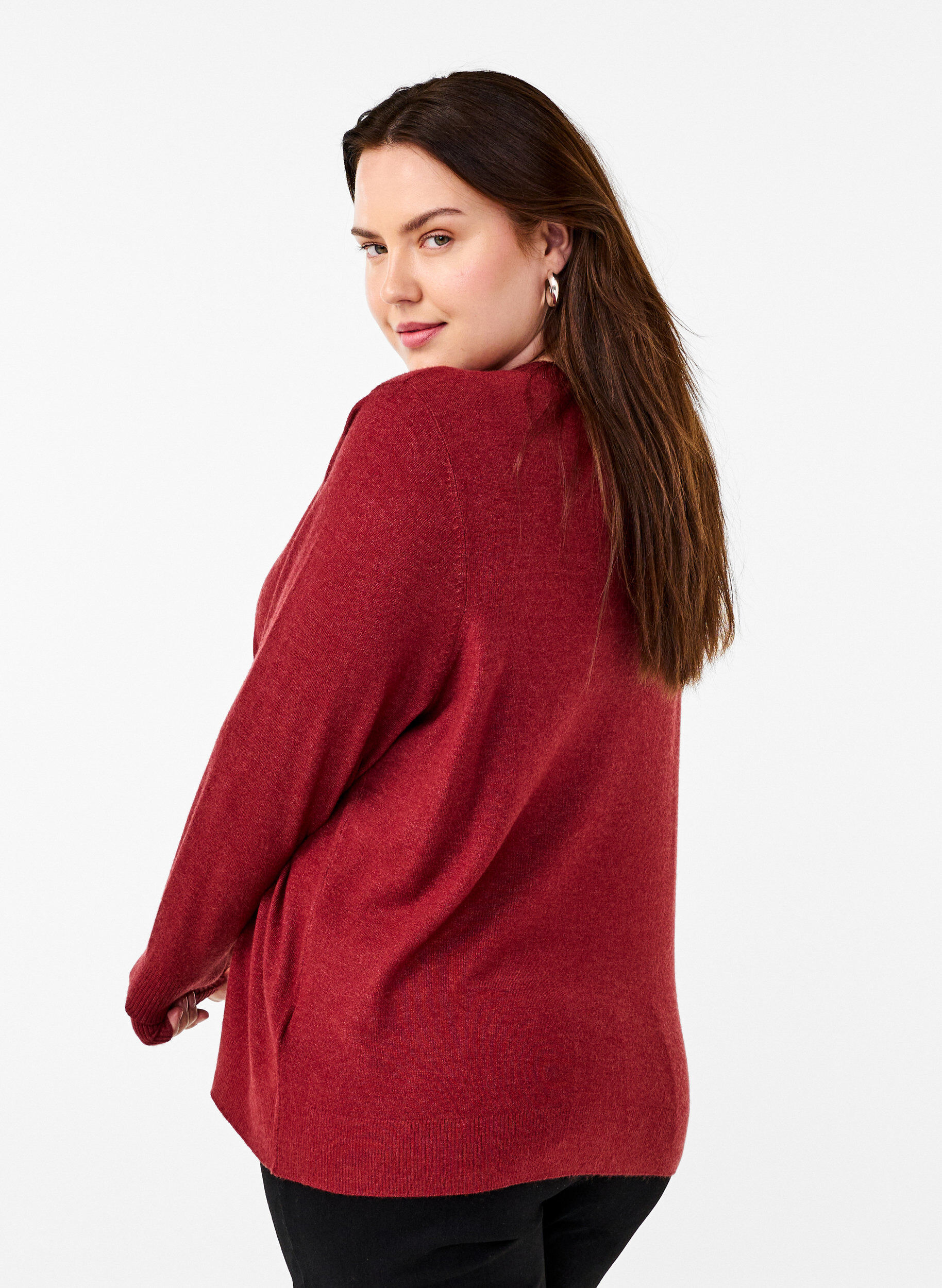 ZizziGebreide blouse met ronde hals, Rood, Model image number 2