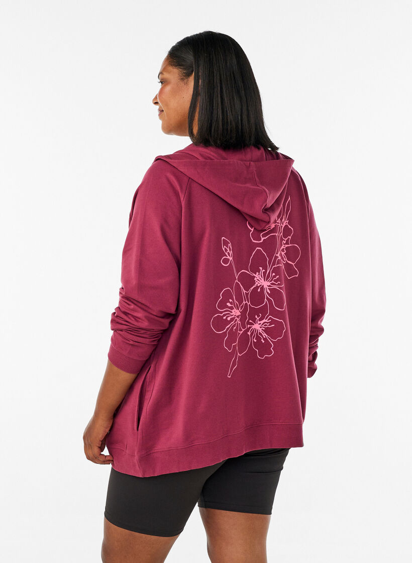 Hoodie met ritssluiting en achterkant print, Rood, Model image number 2