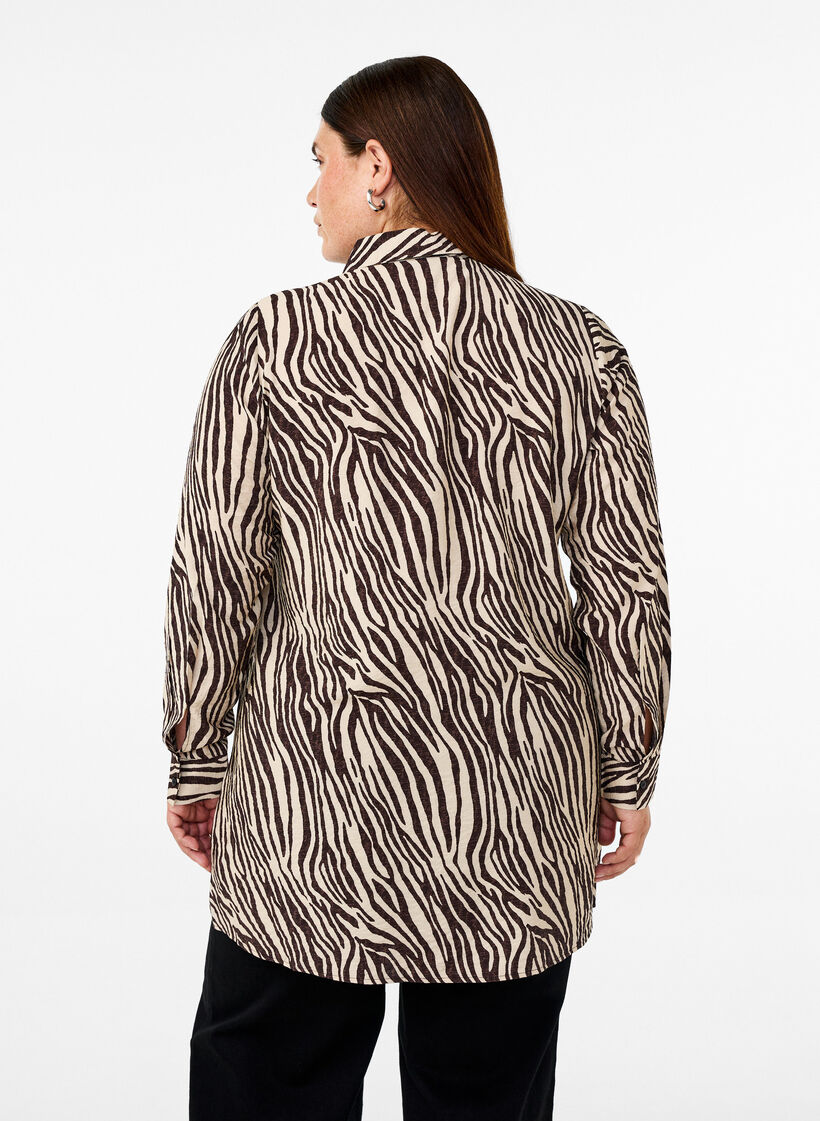 Lange blouse met zebraprint, Bruin, Model image number 2