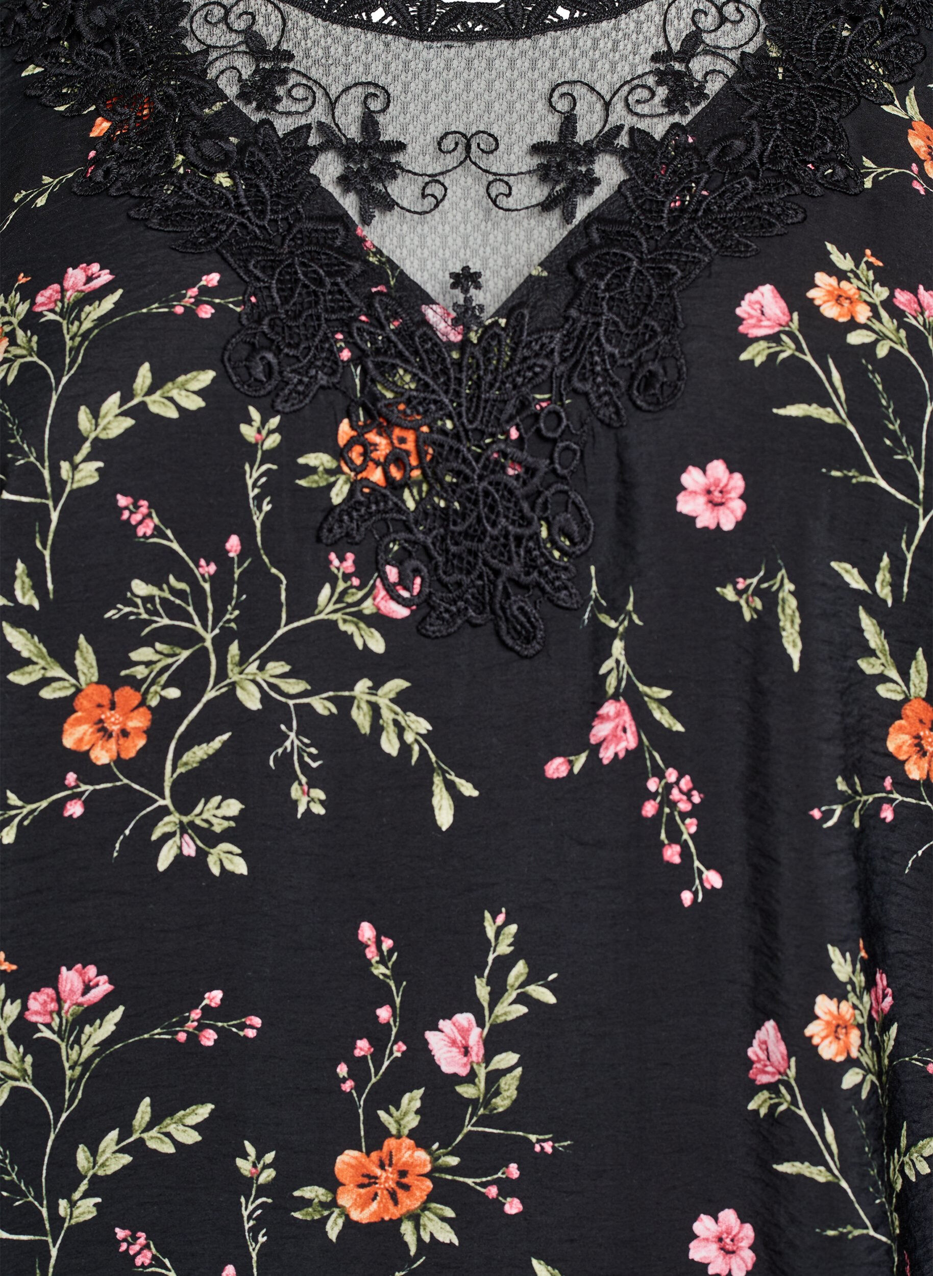 ZizziBlouse met 3/4 mouwen en kantdetails, Zwart, Packshot image number 2