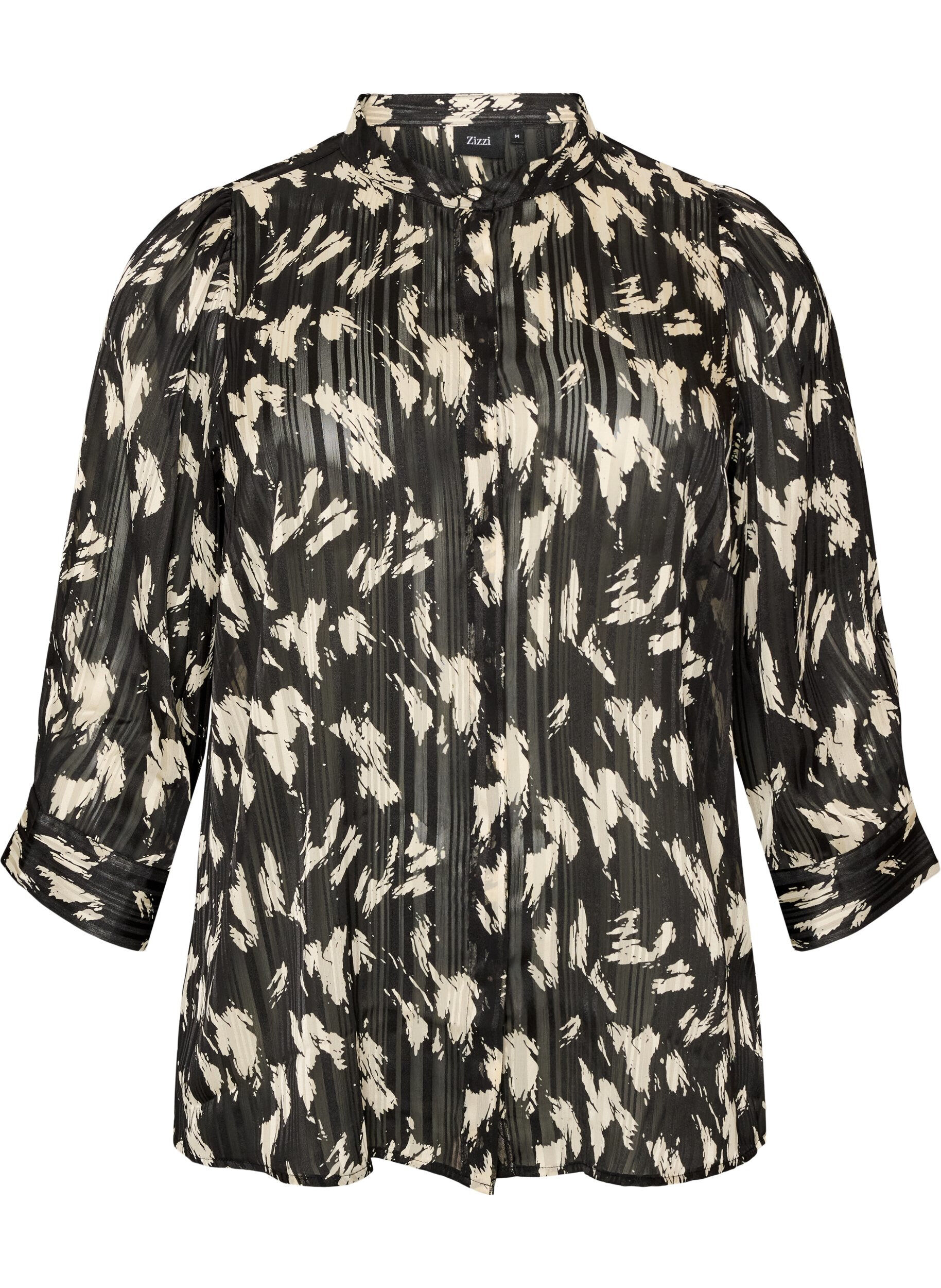 Blouse met patroon, opstaande kraag en 3/4-mouwen