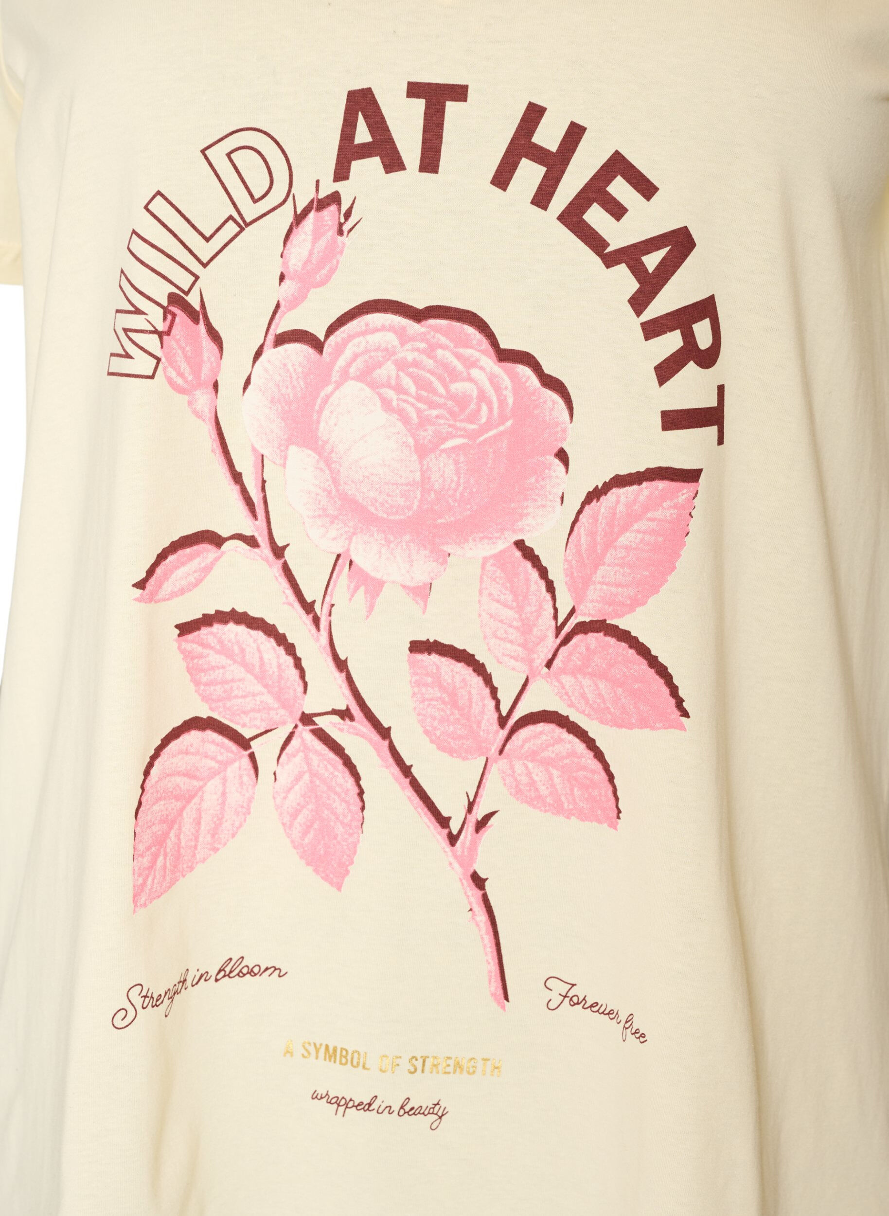 ZizziKatoenen T-shirt met V-hals en print aan de voorkant, Beige, Packshot image number 2
