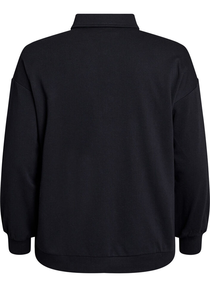 Sporty sweatshirt met kraag, Black, Packshot