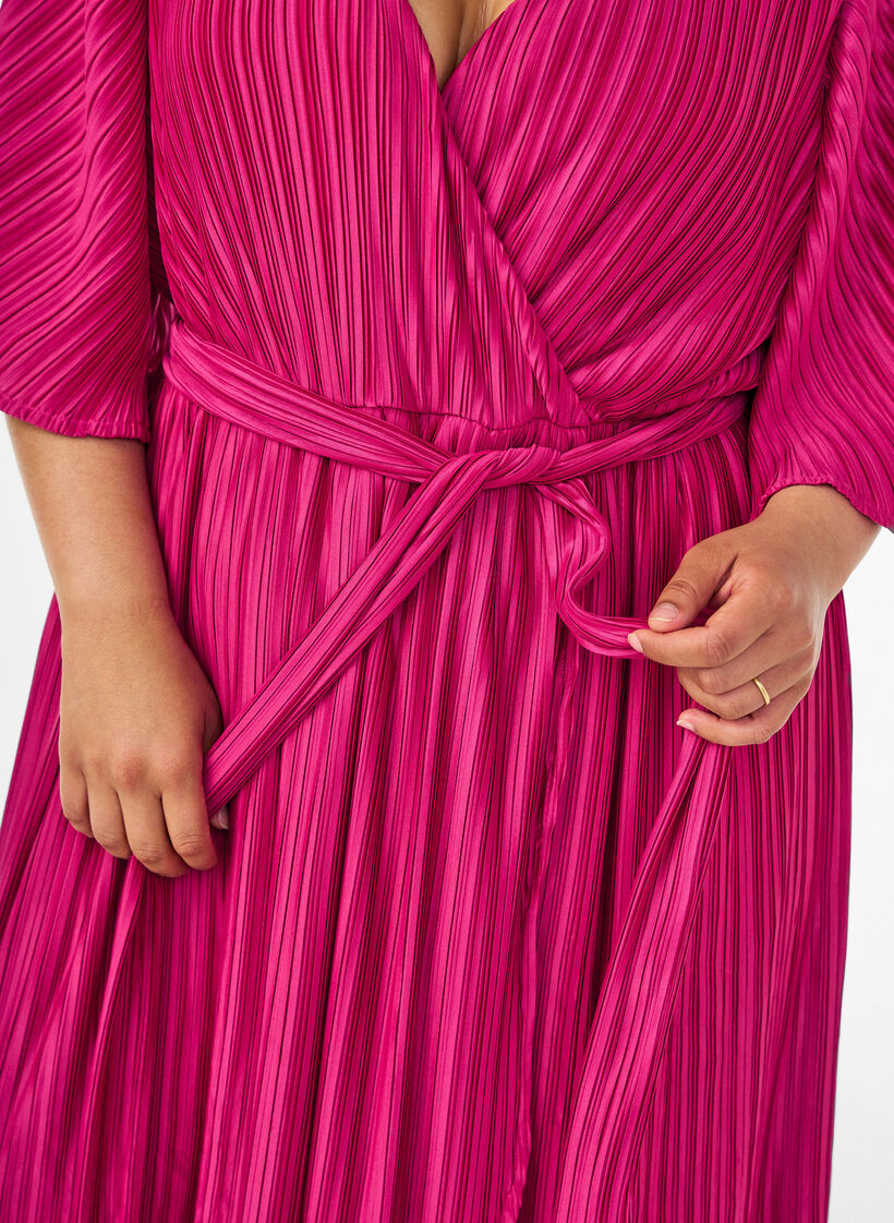 Geplooide midi-jurk met vleermuismouwen, Roze, Model image number 2