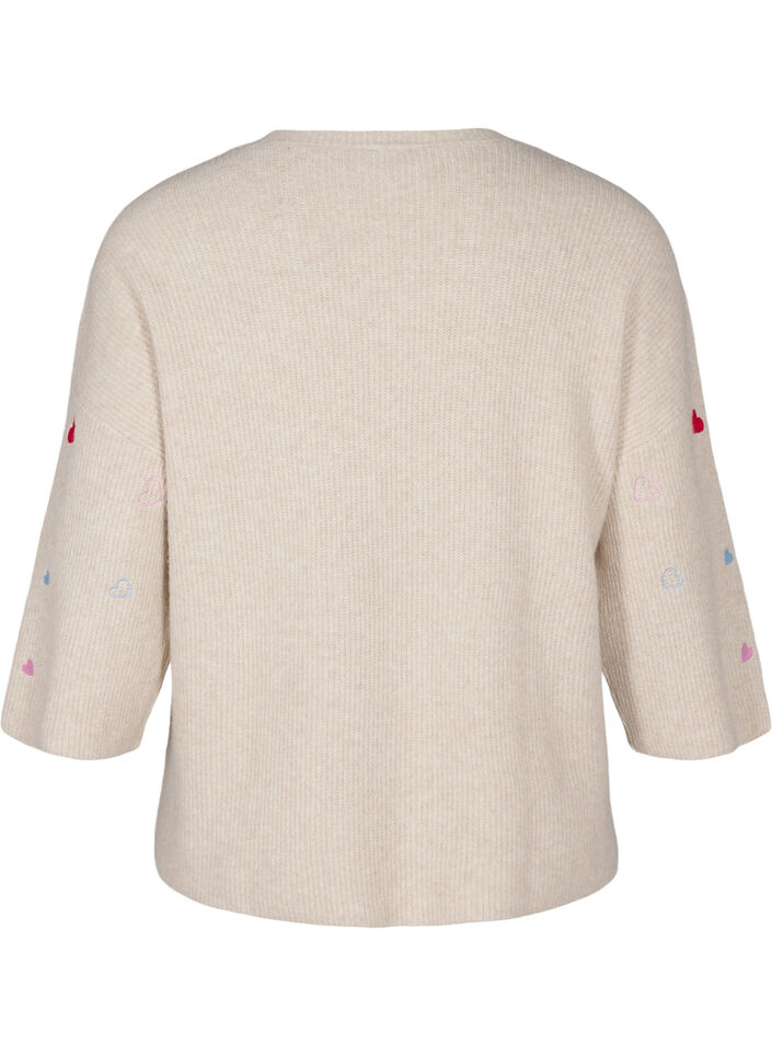 Jumper met hartjes en 3/4 mouwen, Beige, Packshot image number 1
