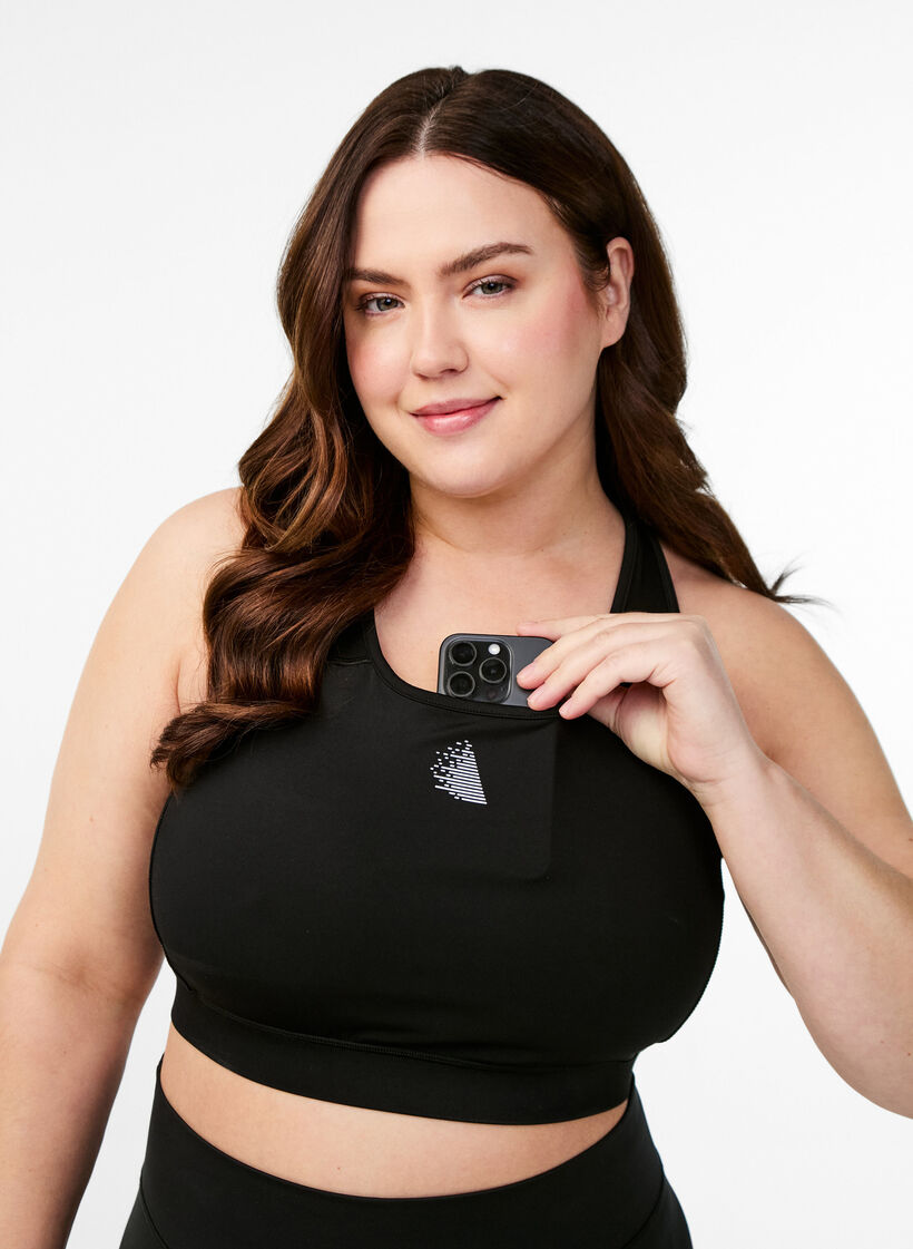 Sportbeha met voorzak, Black, Model