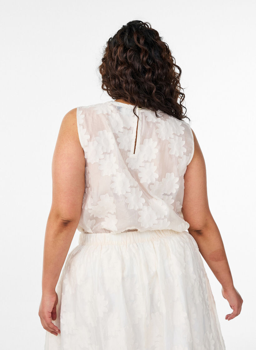 Top sans manches en jacquard &agrave; texture florale, Vanille, Model