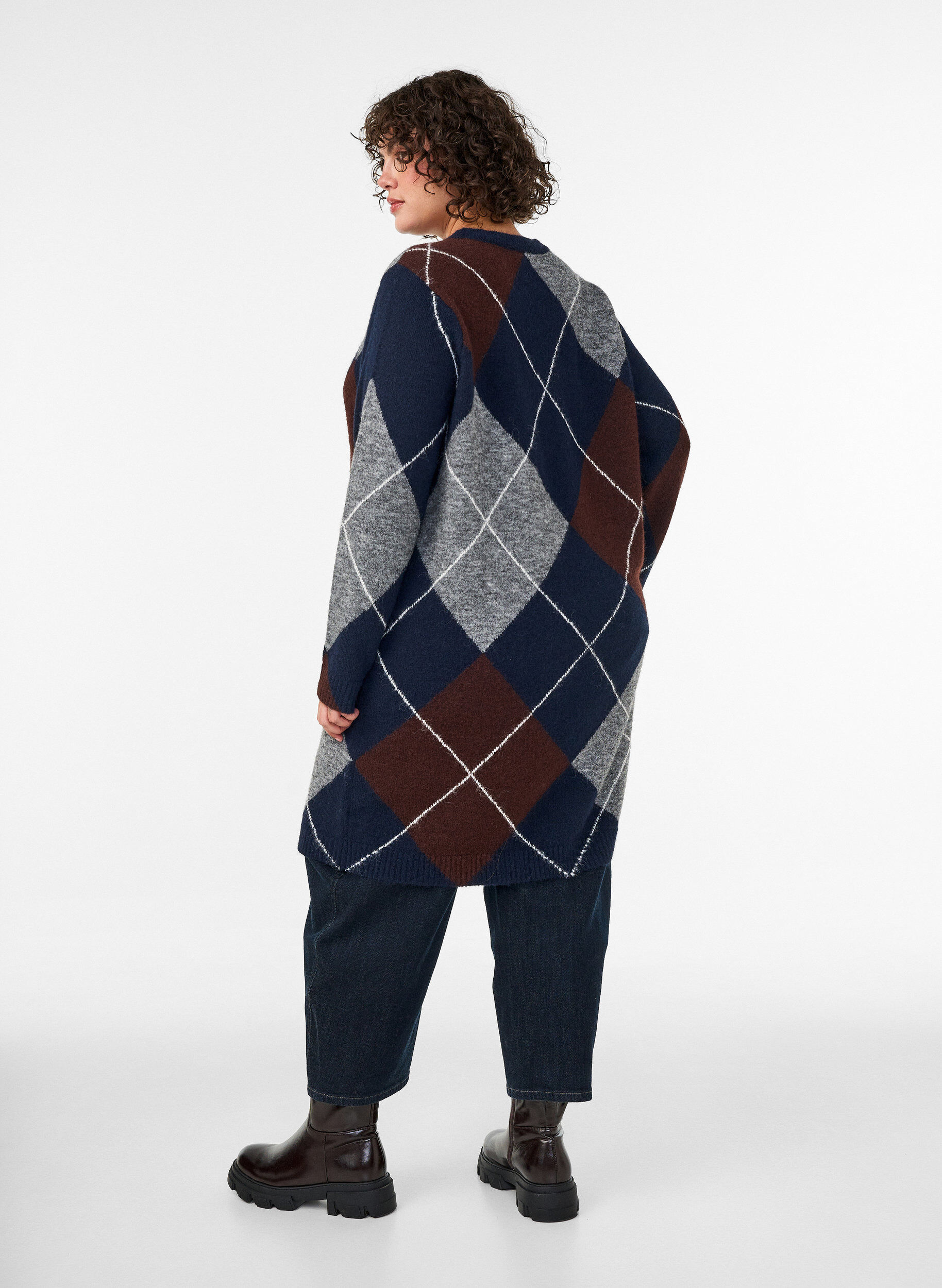 ZizziGebreide jurk met groot ruitpatroon, Blauw, Model image number 2