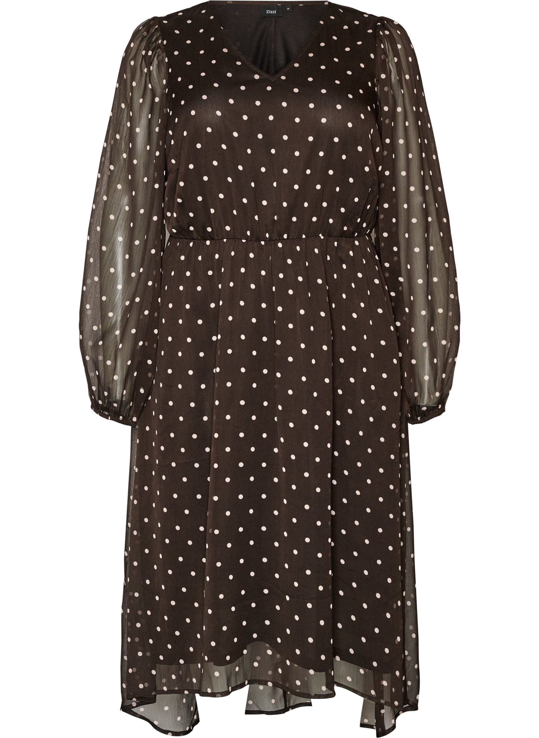 Chiffon jurk met polkadots en lange mouwen