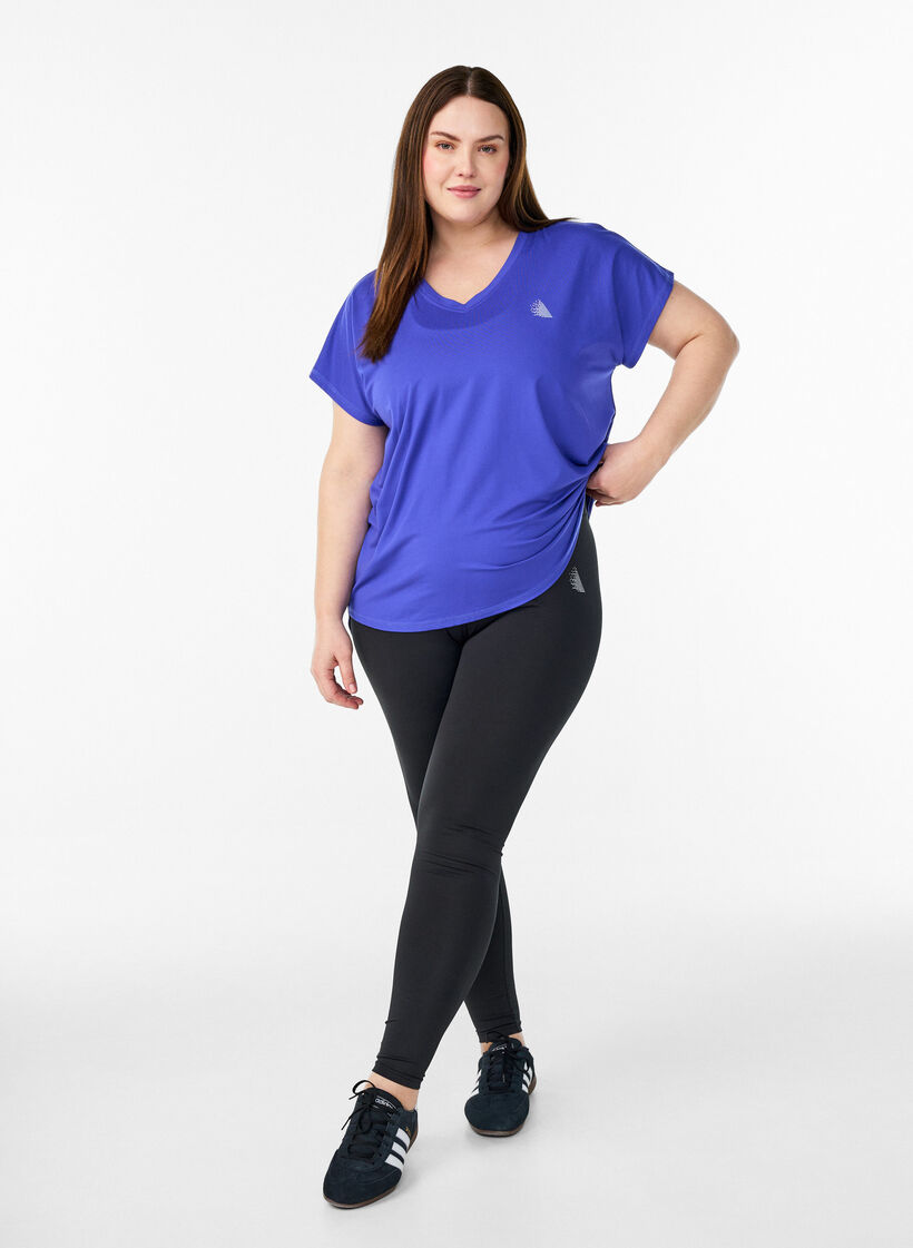 Sportief t-shirt met korte mouwen en v-hals, Paars, Model image number 1