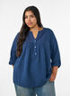 Blouse in katoenen mousseline met broderie anglaise, Blauw, Model image number 0
