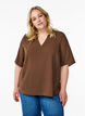 Blouse met korte mouwen en V-hals, Bruin, Model image number 0