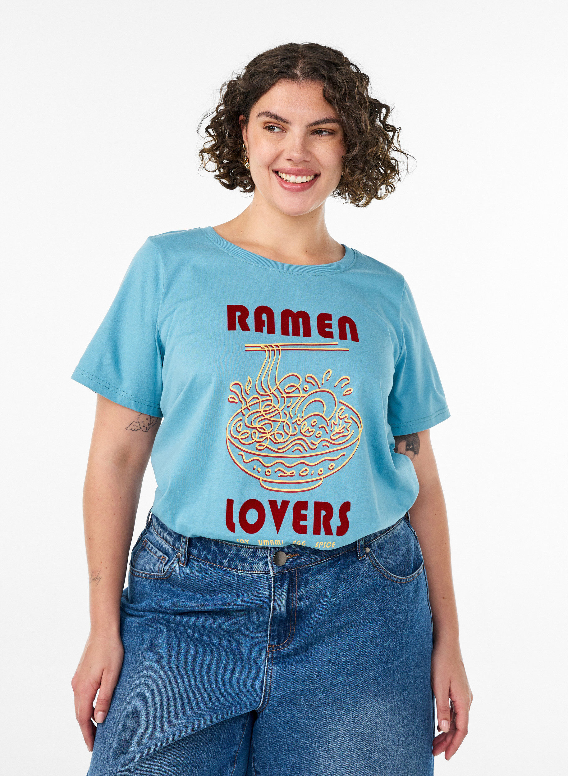 Katoenen T-shirt met print, Blauw, Model
