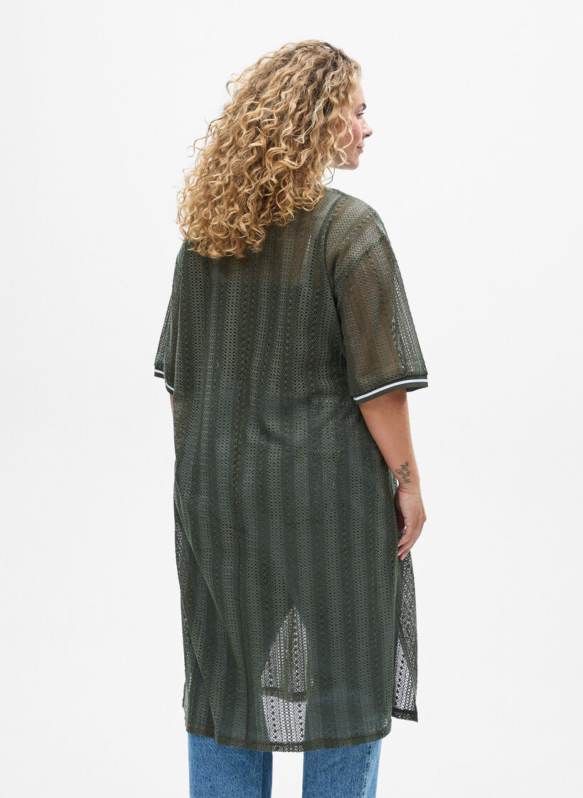 Midi-jurk met een opengewerkt patroon en korte mouwen, Thyme, Model