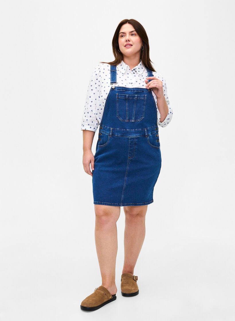 Denim overall jurk, Blauw, Model image number 1