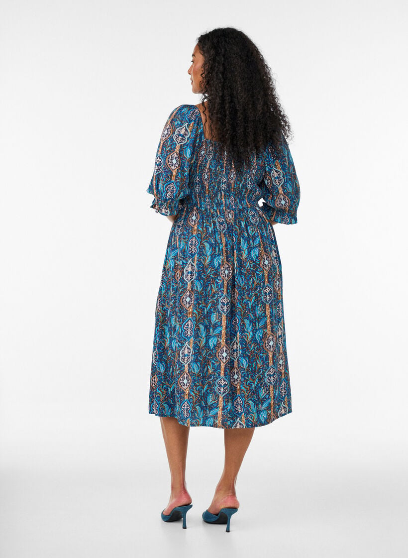 Zomerjurk in viscose met paisley print, Blauw, Model image number 1