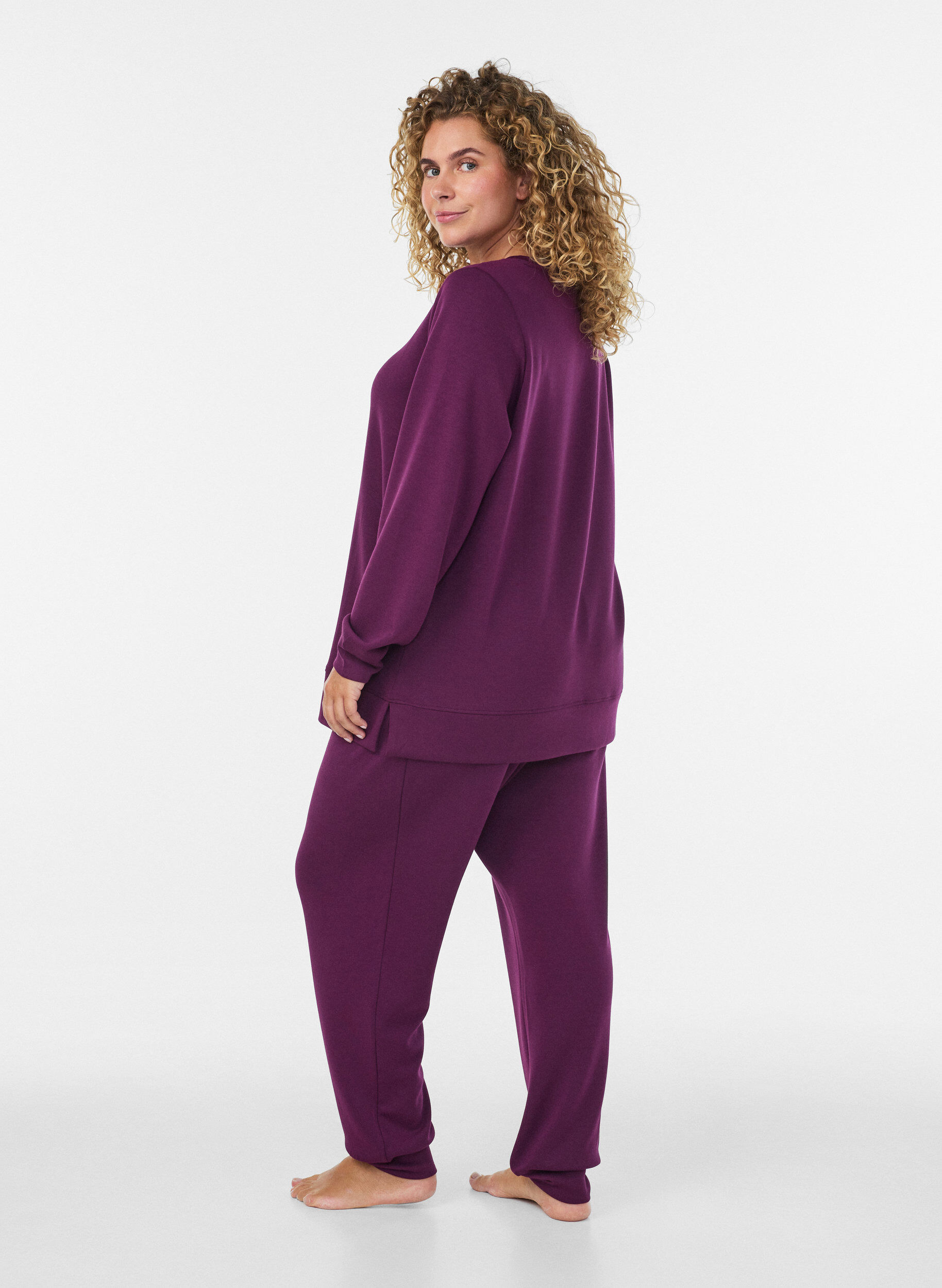 ZizziJersey blouse met lange mouwen en een ronde hals, Paars, Model image number 2