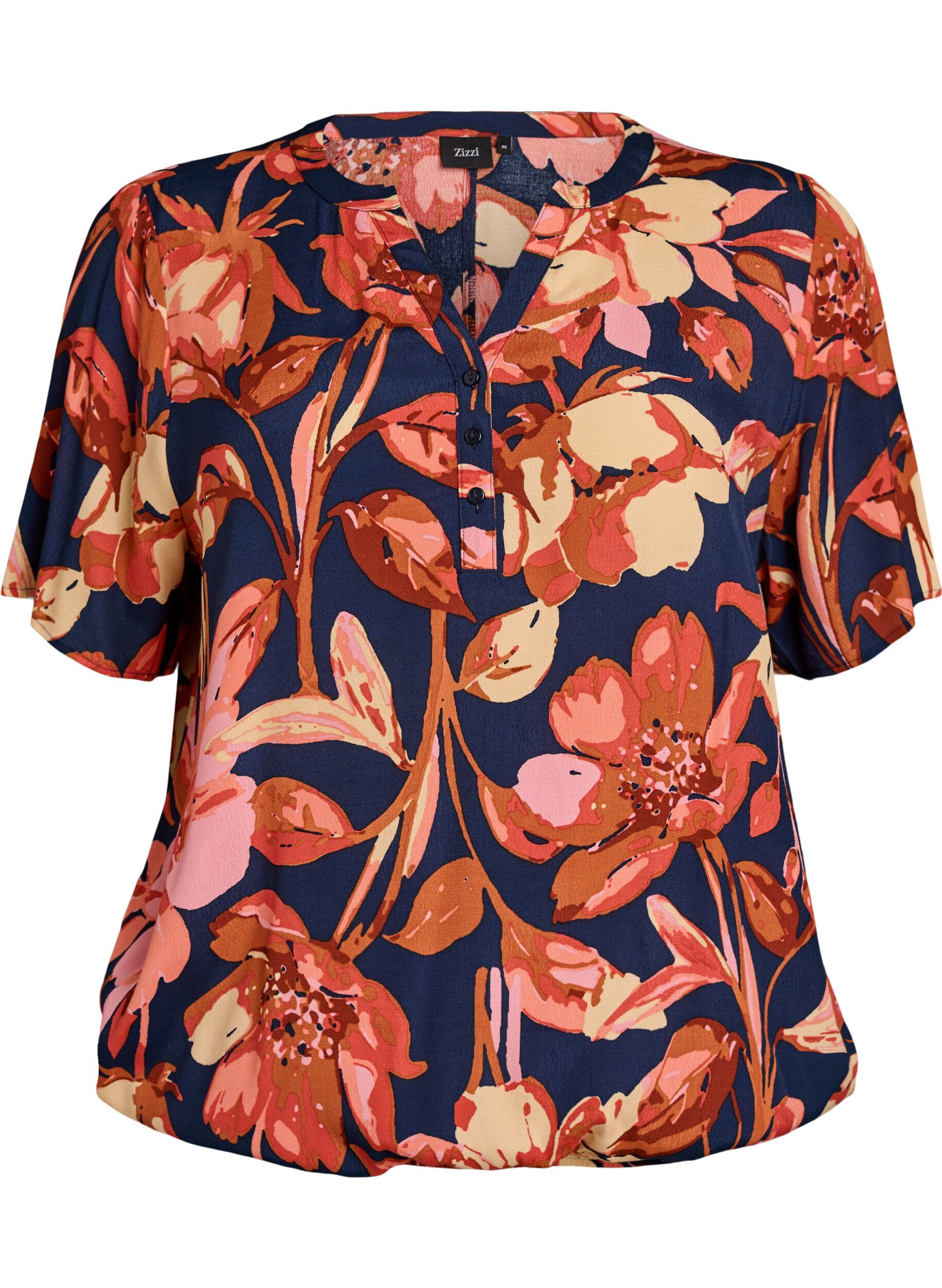 ZizziViscose blouse met bloemenprint en korte mouwen, Blauw, Packshot image number 0