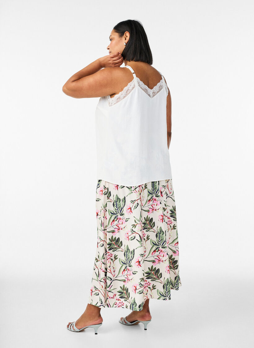 Viscose maxi-rok met smock, Vanille, Model image number 1