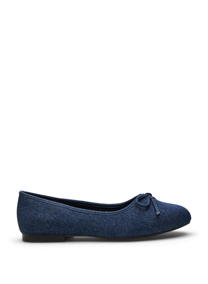 Wide fit - Denim ballerina met strik, Blauw, Packshot image number 0