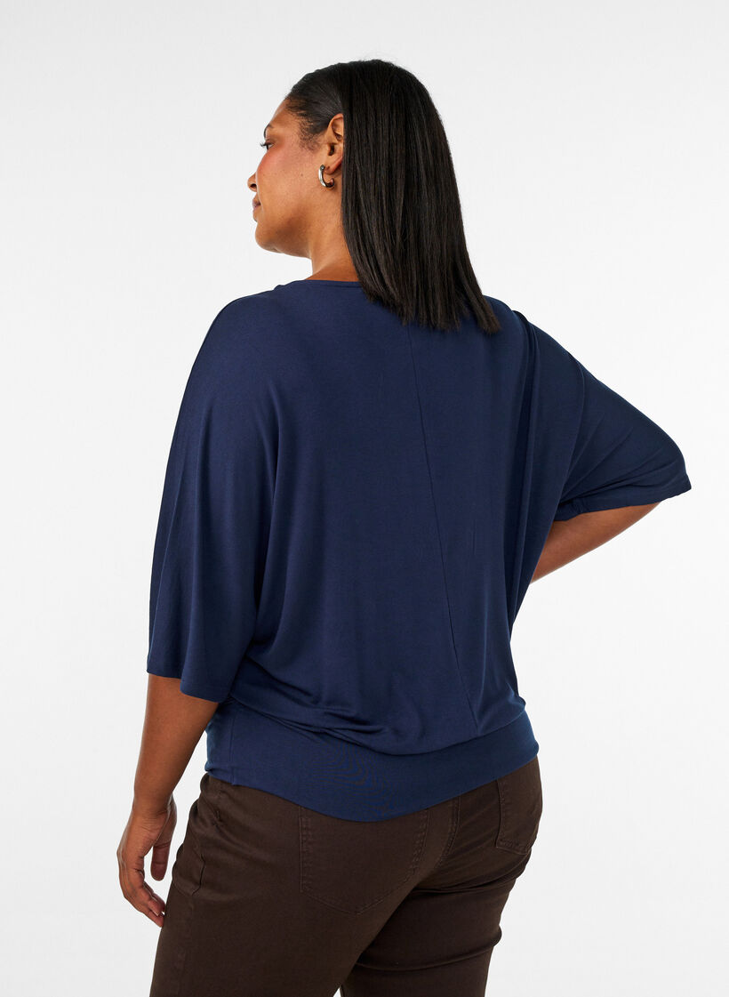 Jersey blouse met halflange ballonmouwen, Blauw, Model image number 2