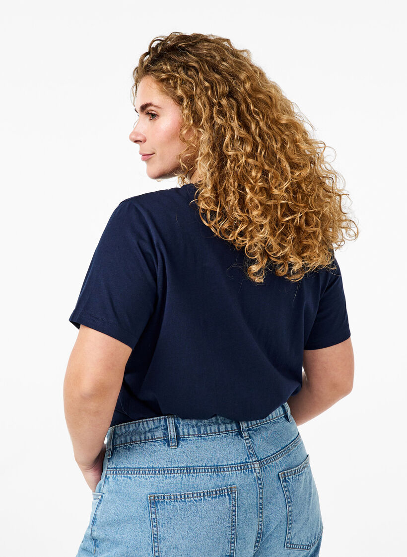 Basic katoenen T-shirt met ronde hals, Blauw, Model image number 2